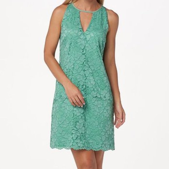 NWT Sam Edelman Green Lace Choker-Cutout Shift Dress - M - Picture 1 of 8